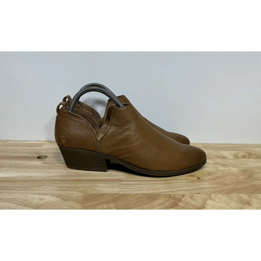 Frye Rowen Slip on Leather Ankle Shooties Bootie Cognac Brown 3475042 Size 8